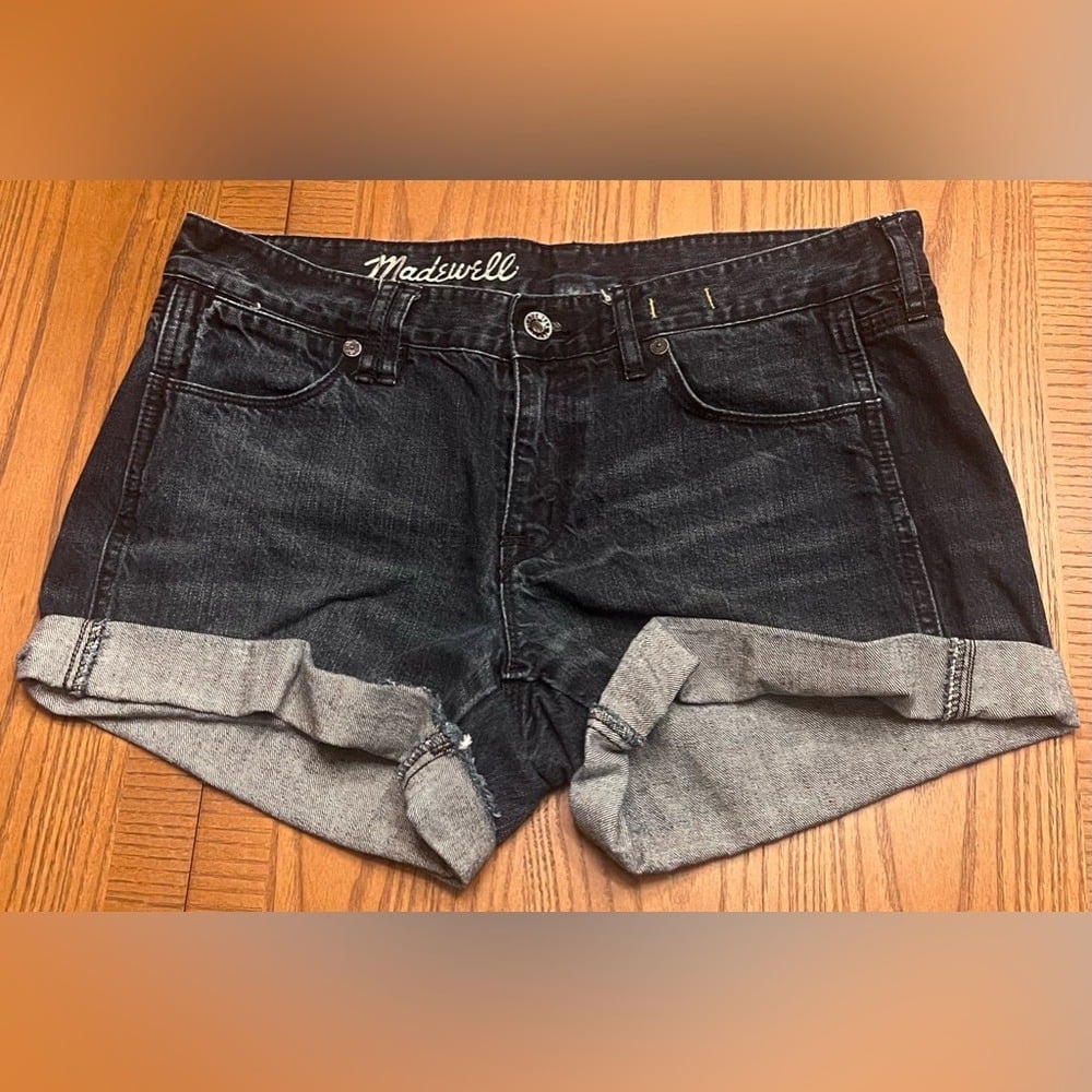 Madewell Raw Hem Cuffed Dark Wash Blue Cotton Denim Jean Shorts Size 28