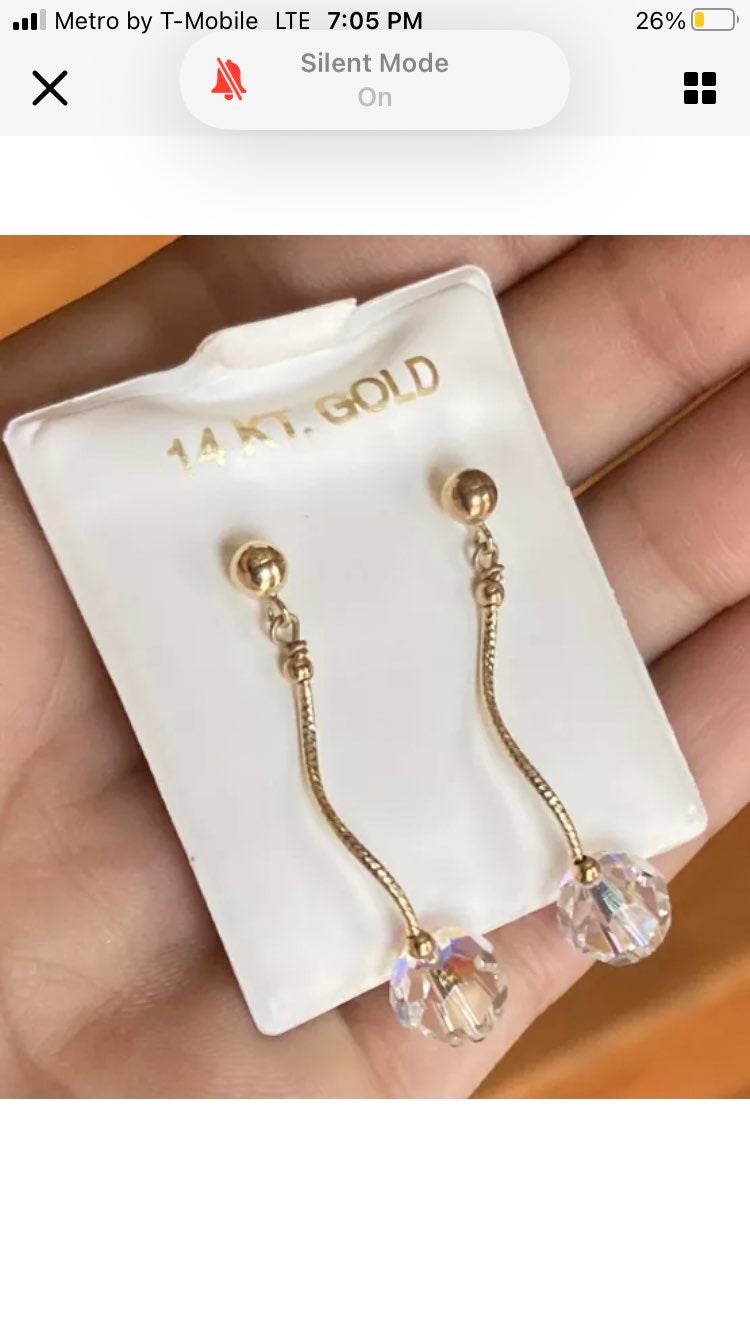14k Yellow Gold Aurora Borealis Crystal Swirl Drop Dangle Earrings