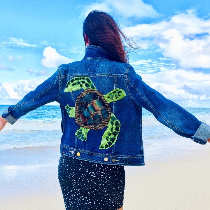 Jean jacket with Hawaiian sea turtle