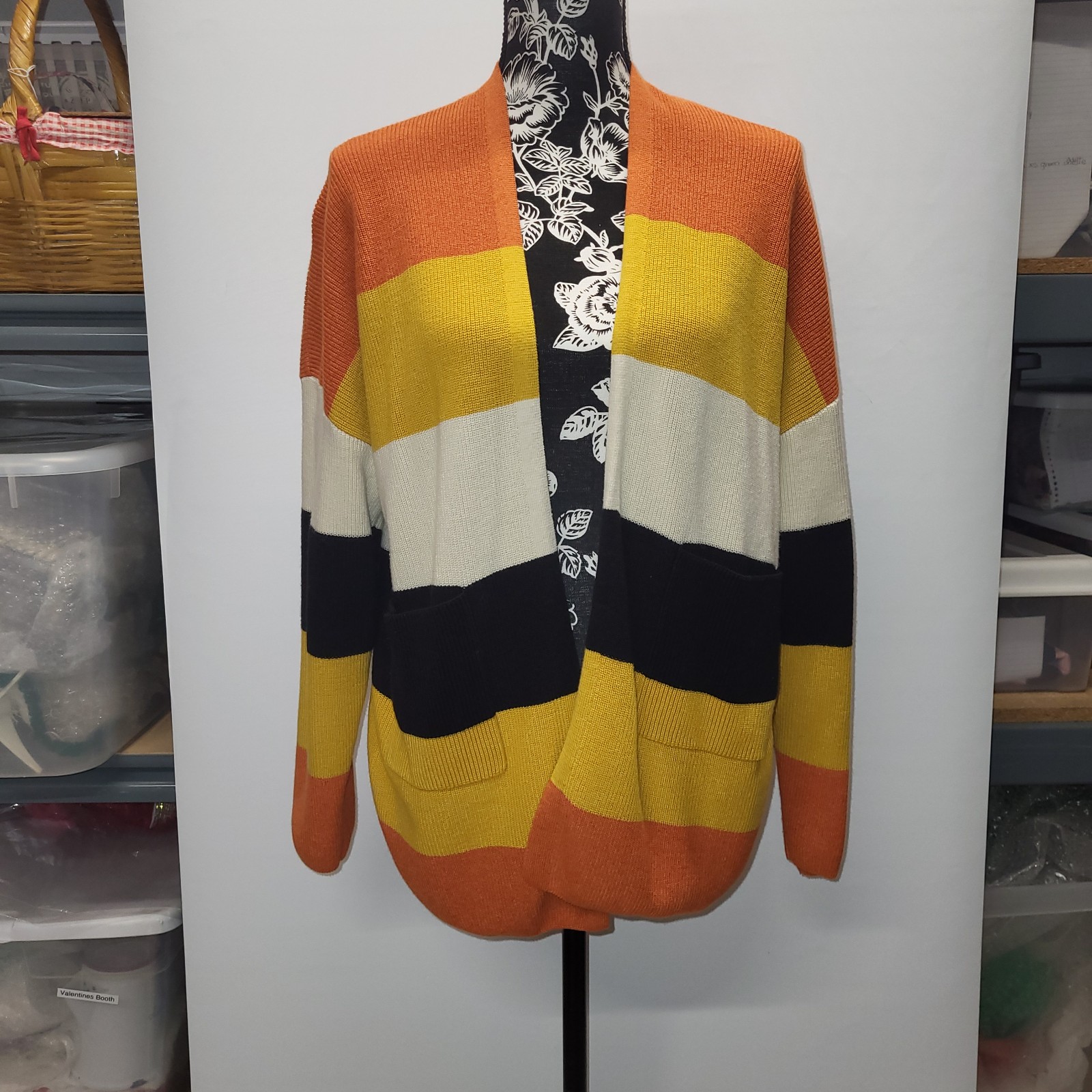 Magnolia Place Cardigan Candy Corn Festive Fall Open Shawl with pockets