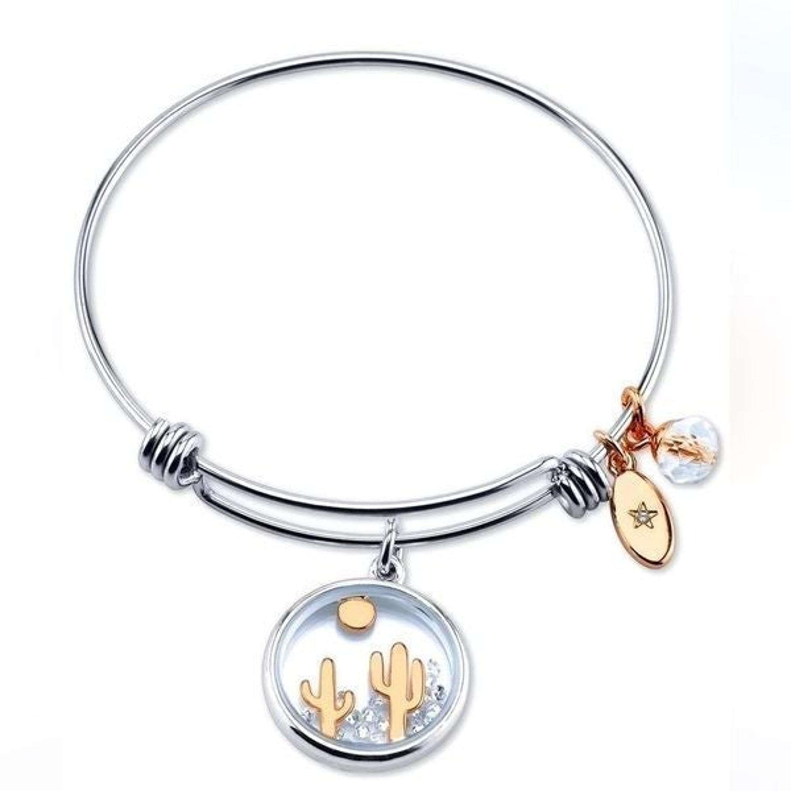 Unwritten Crystal Dessert Scene Charm Bangle Bracelet in Stainless Steel NWT