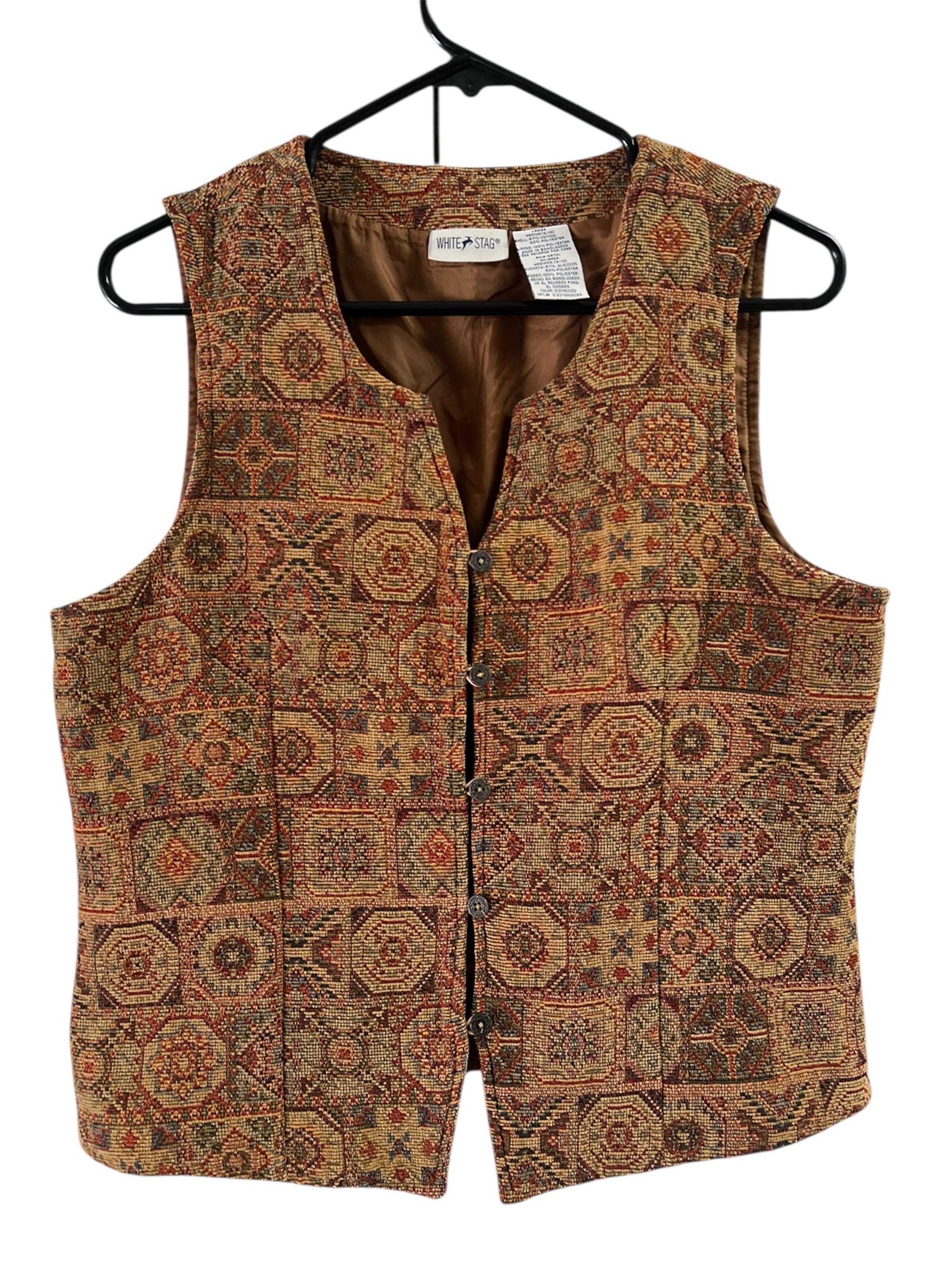 White stag brown tapestry button down vest