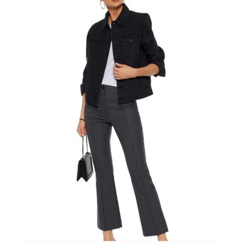 Helmut Lang Pants Womens 0 Crop Flare Melange Gray Houndstooth Wool Blend