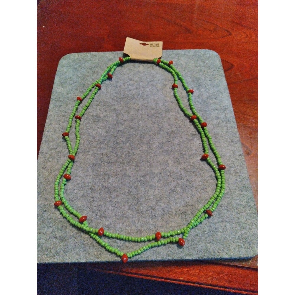 Urban Nomad Beaded Necklace Green Red Accent Boho Fashion Jewelry