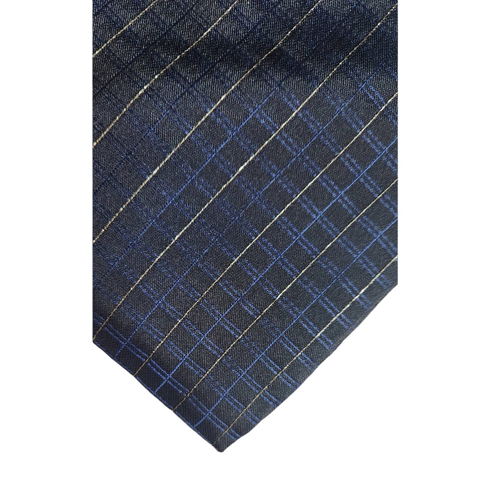 Ermenegildo Zegna Silver Stripes Navy Silk Tie
