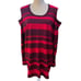 Questions Women's Red & Black Striped Cold Shoulder Sweater 2X metallic thread
