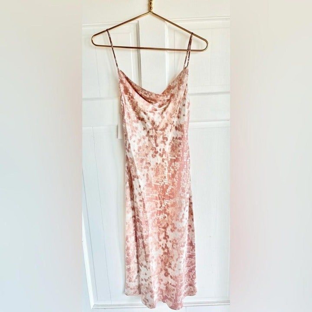 L’Agence silk cowl neck midi printed blush patterned slip dress