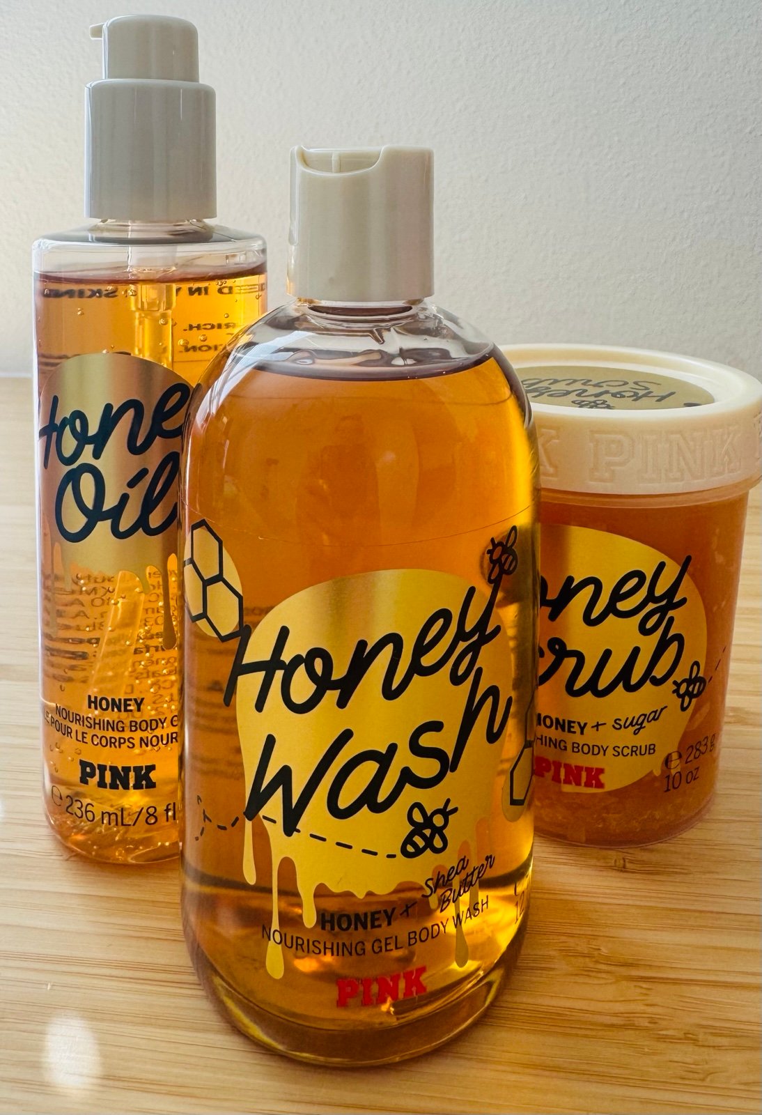 Honey Body Oil, Gel Body Wash & Body Scrub Victoria’s Secret Pink 3PC
