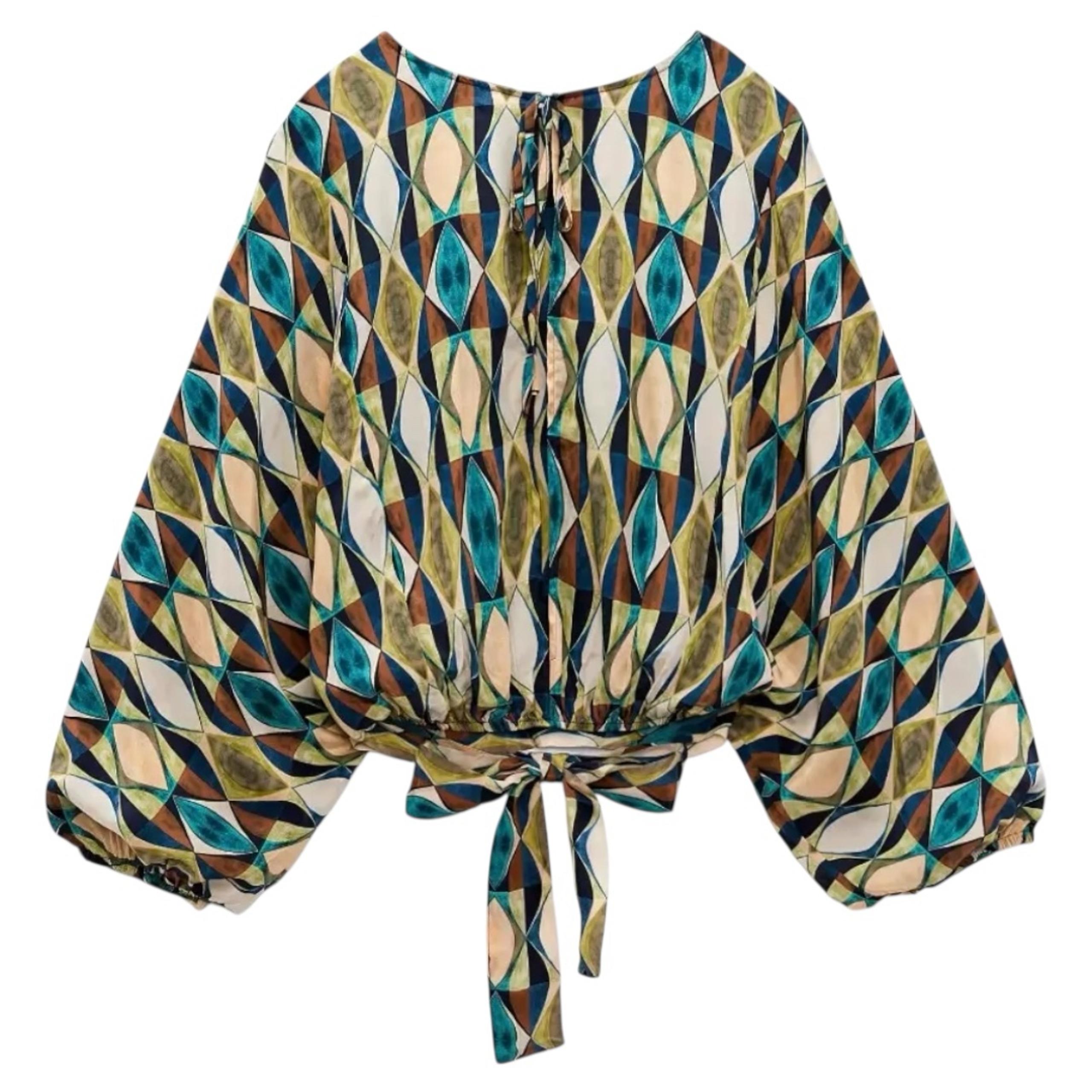 Zara multicolour bohemian dolmen Sleeve Blouse with Tie open back size M