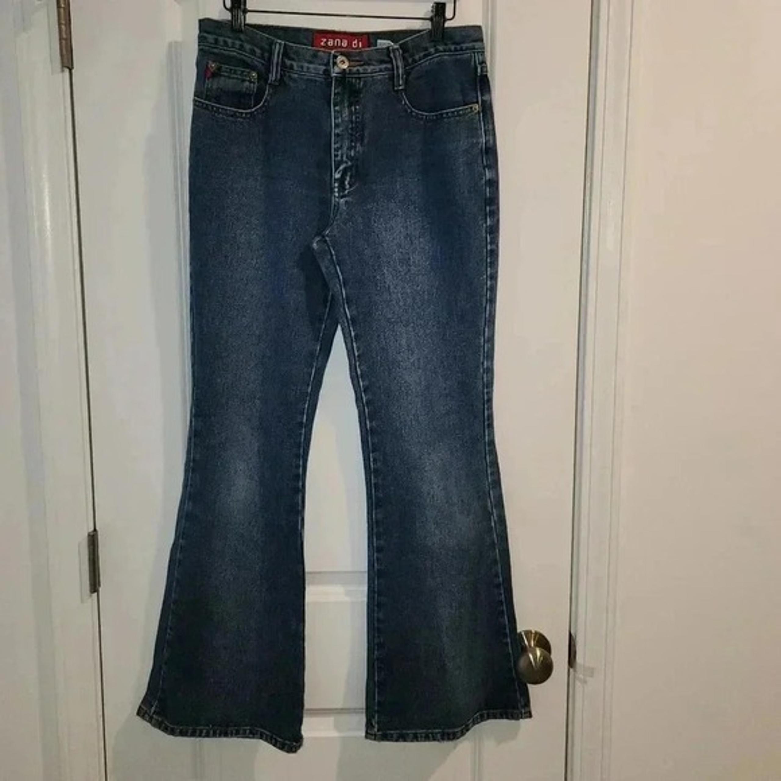 Zana Di Flare Leg Jeans Y2K Low Rise Denim Blue Wash