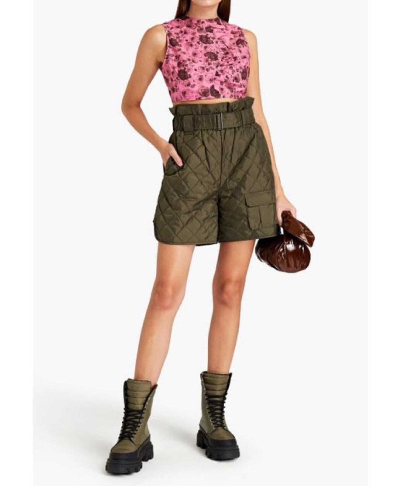 NWT GANNI Womens Kalamata Quilted High Rise Shorts SZ-34