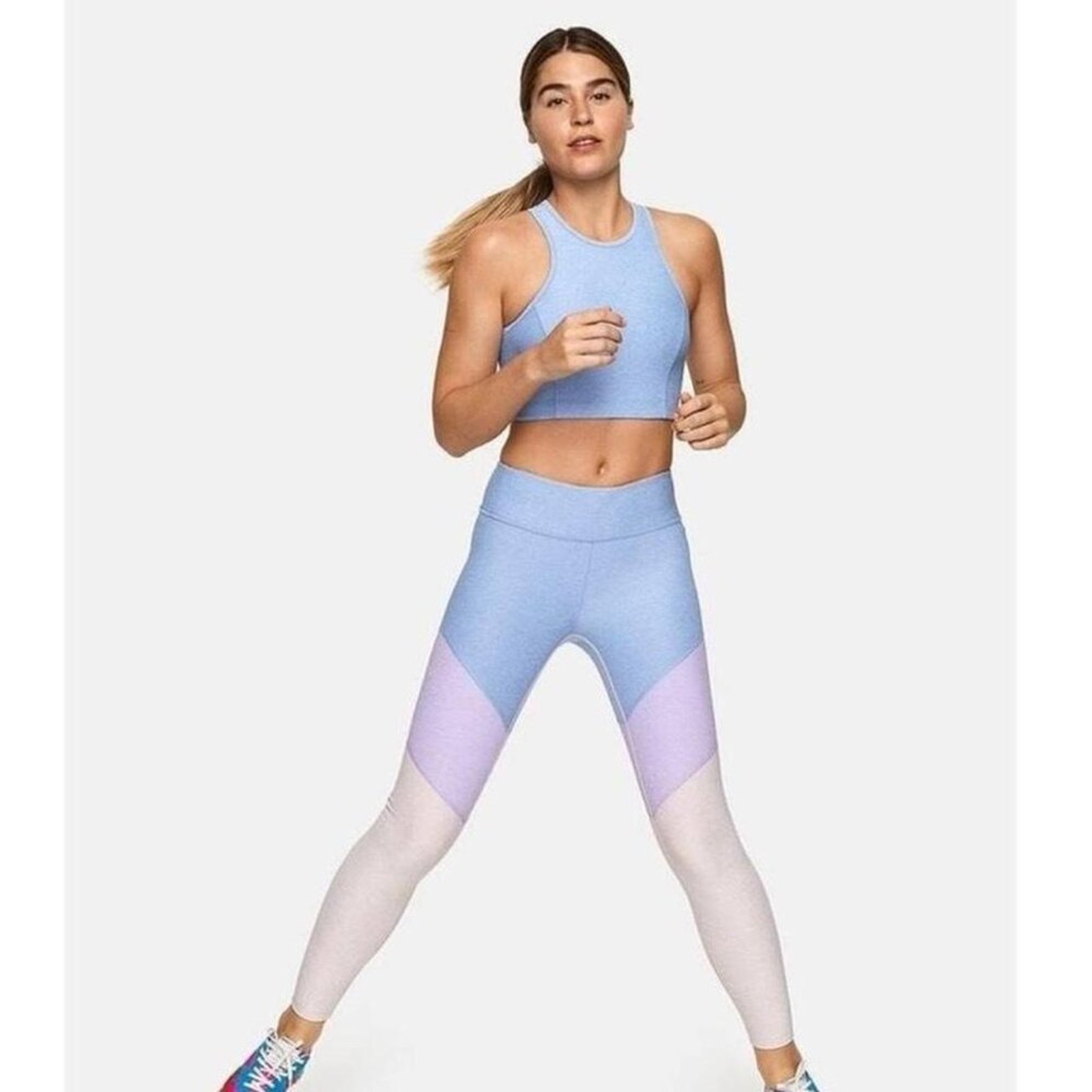 Outdoor Voices Lilac Lavender Dahlia Colorblock Leggings & Bra Set Medium
