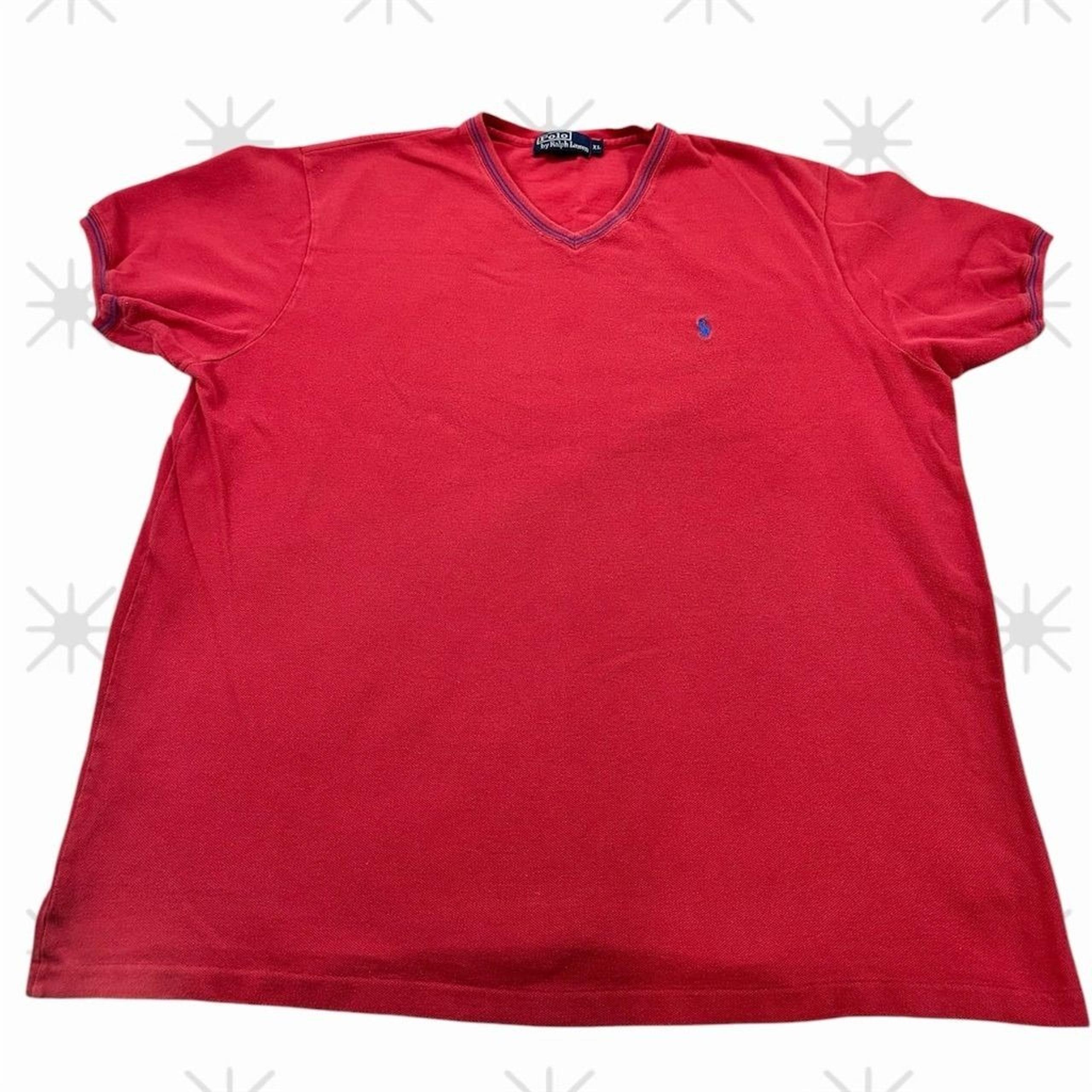 Vintage Polo Ralph Lauren Men's V-Neck T-Shirt Red XL Short Sleeve