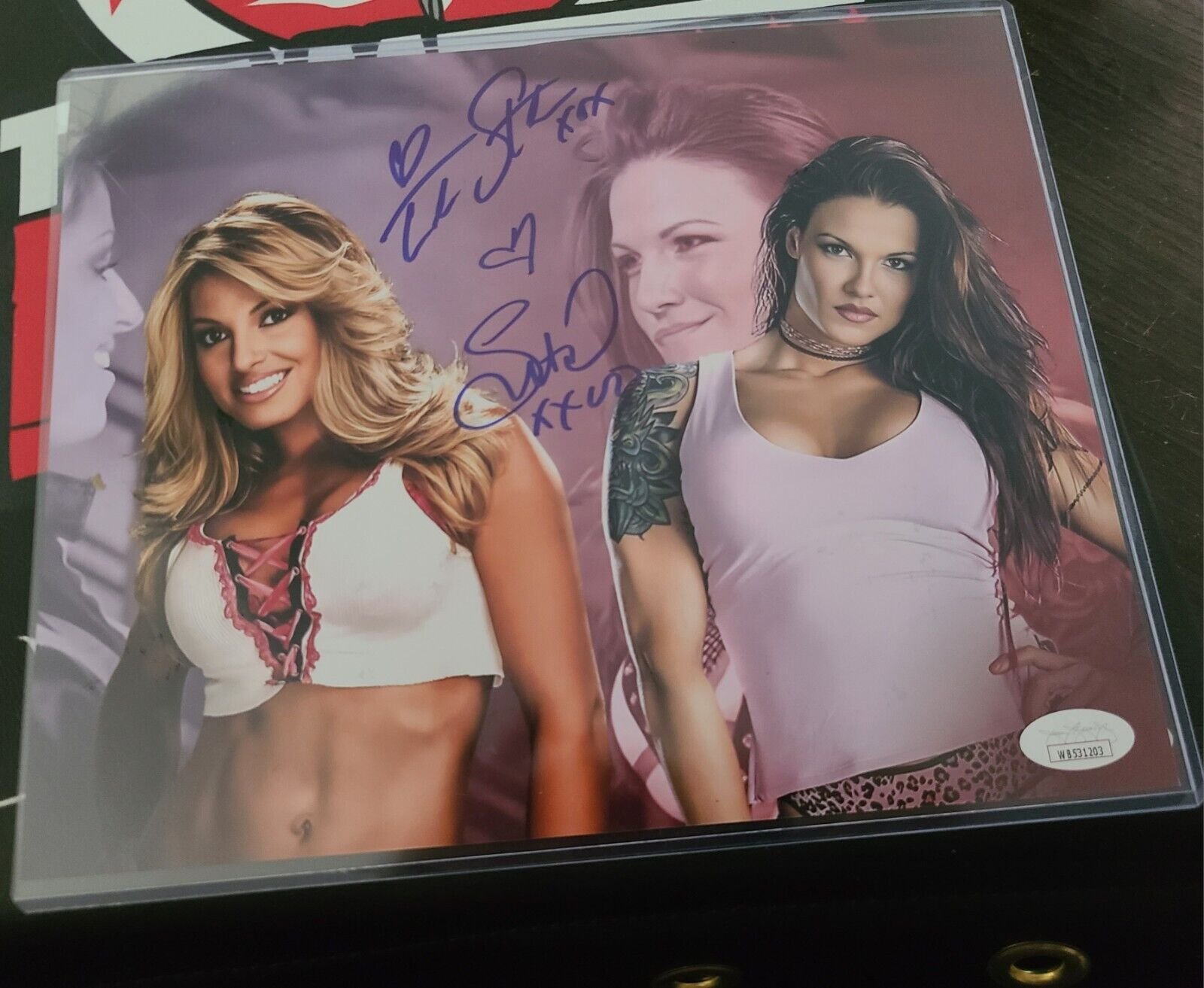 WWE TRISH STRATUS LITA DUAL SIGNED 8X10 METALLIC PHOTO AUTOGRAPHED JSA WITNESS