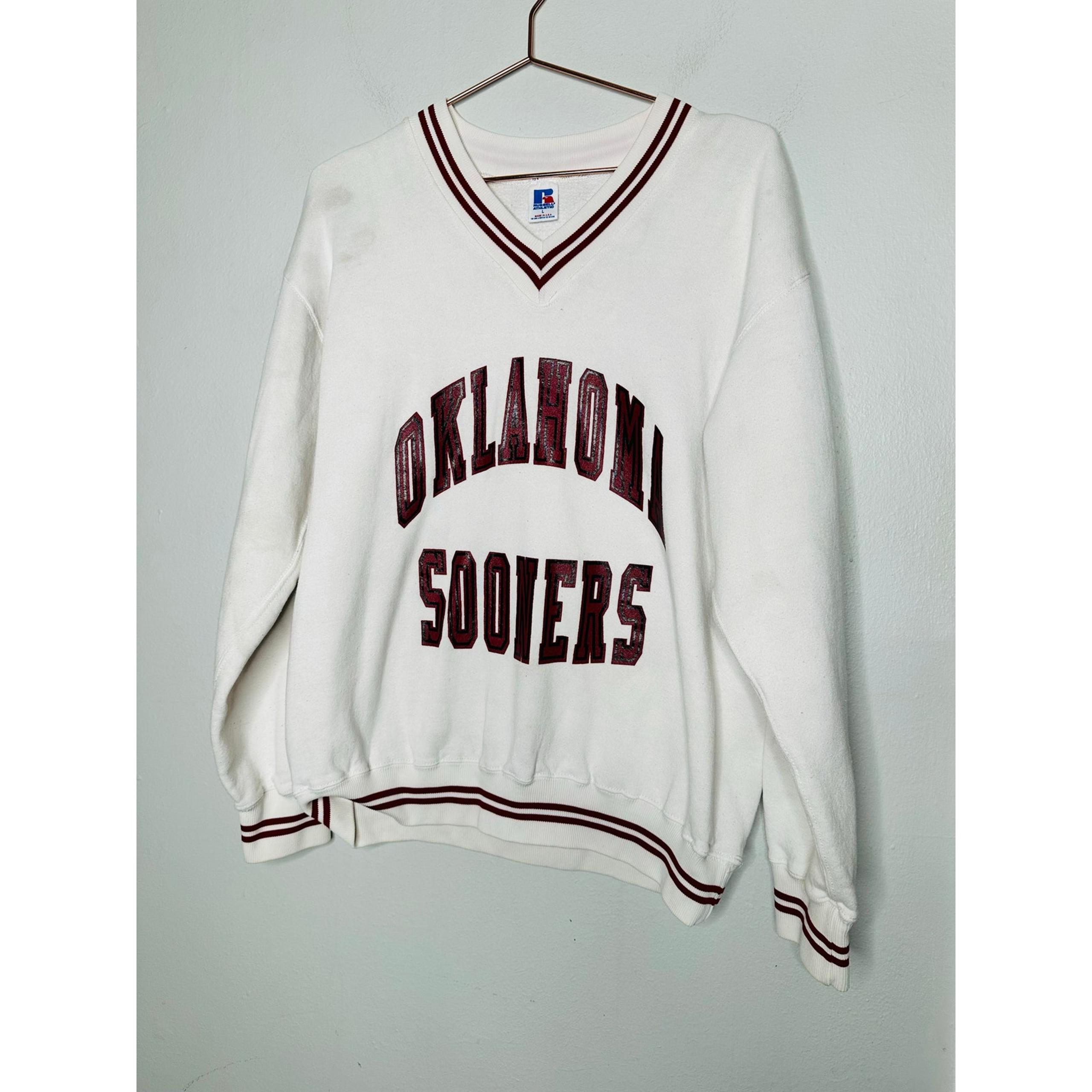 Russell Athletic Oklahoma OU University 90s V-Neck Oversized Sweatshirt Size L