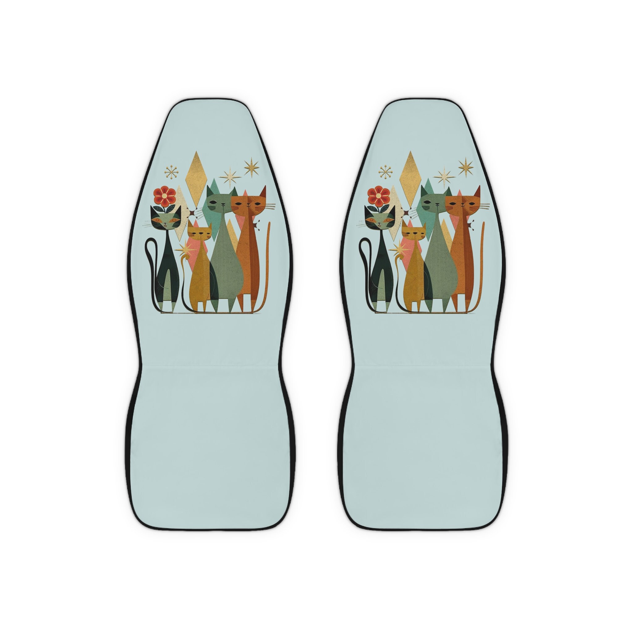 Retro Cat Car Seat Covers, Polyester Car Seat Covers, Cat Car Seat Covers, Car