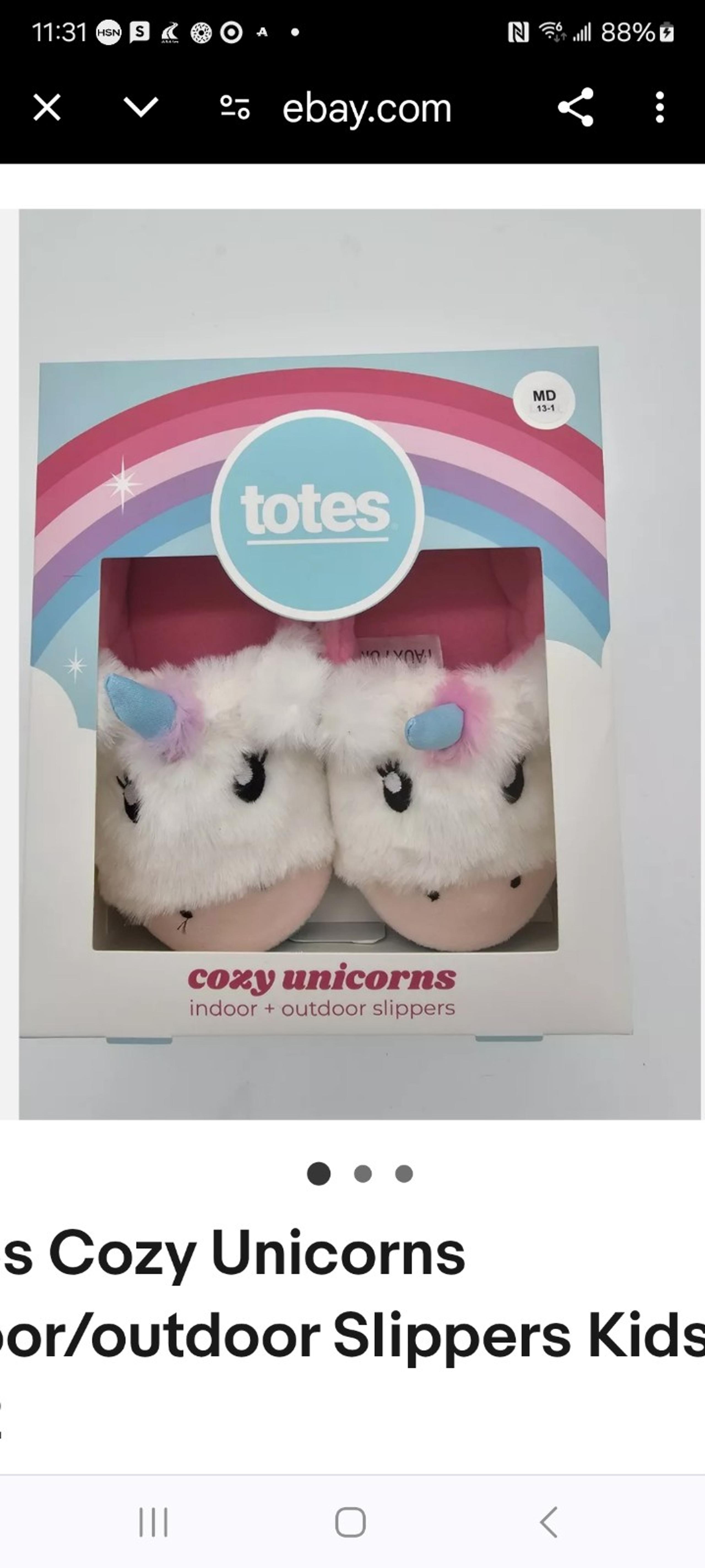 Totes Kids Cozy Unicorn Indoor/Outdoor Slippers, Size 13-1