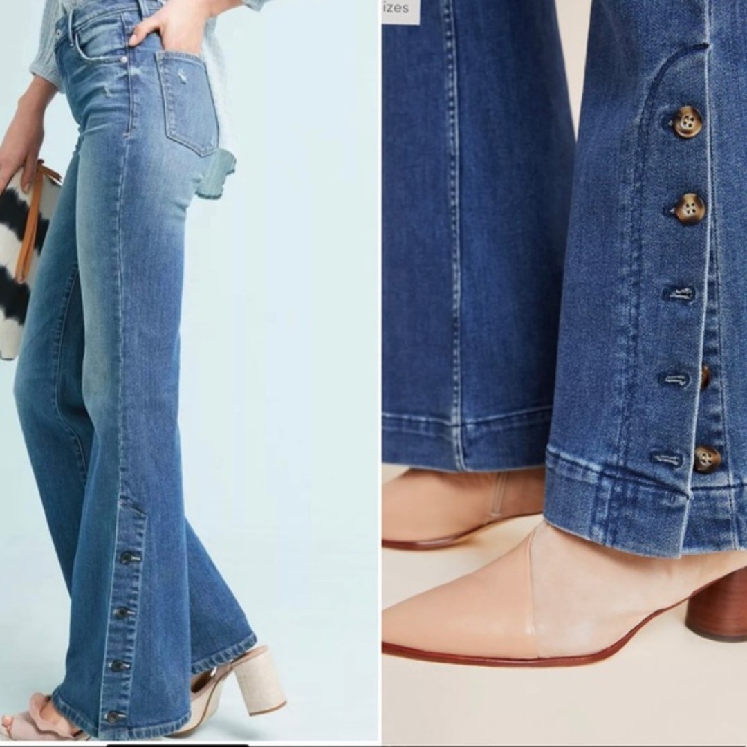 ANTHROPOLOGIE PILCRO Letter Press boot cut high rise button hem jeans size 12