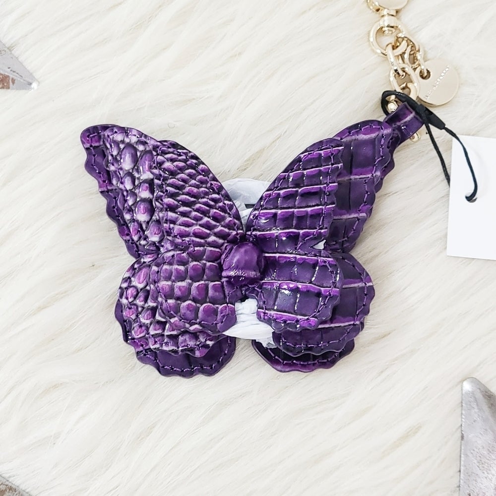 Brahmin Ultraviolet Butterfly charm purple croc keychain NWT