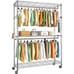 50 Large Rolling Garment Racks with Double Rods and Side Hooks 450lb Load