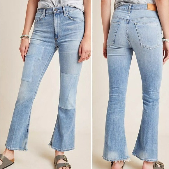 Anthropologie Citizens of Humanity Kaya Mid Rise Kick Block Patch Flare Jeans