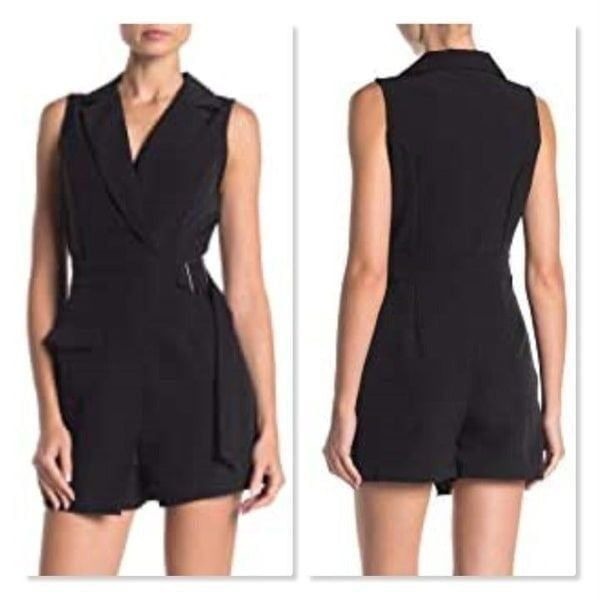 NSR Faux Wrap Belted Trench Romper size Medium in Black - NEW