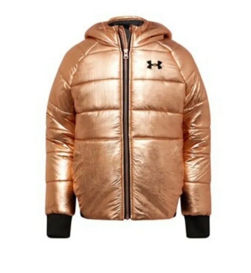 NWT UNDER ARMOUR Girls Glitz Prime Bomber PUFF Jacket ROSE GOLD