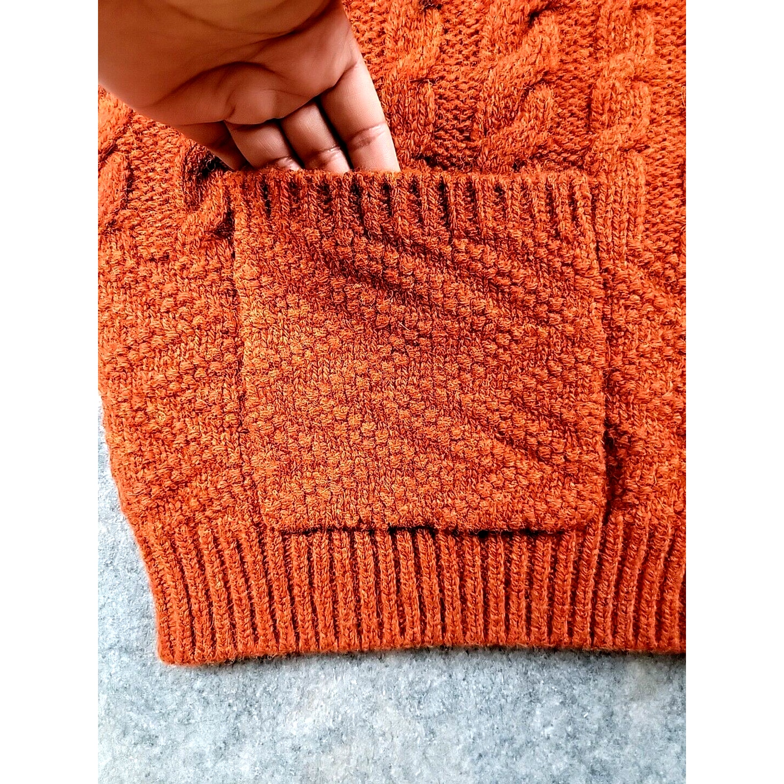 Beams Plus Alan Patchwork Wool Cardigan size L Orange Aran