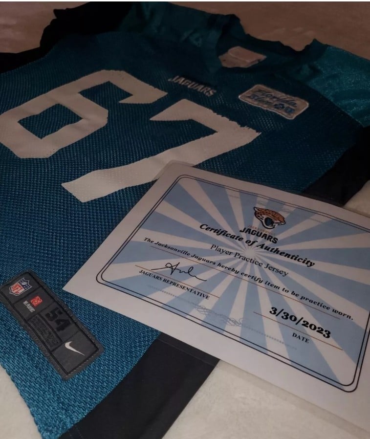 #67 Austin Pasztor Jacksonville Jaguars Game Worn Practice Jersey Sz 54