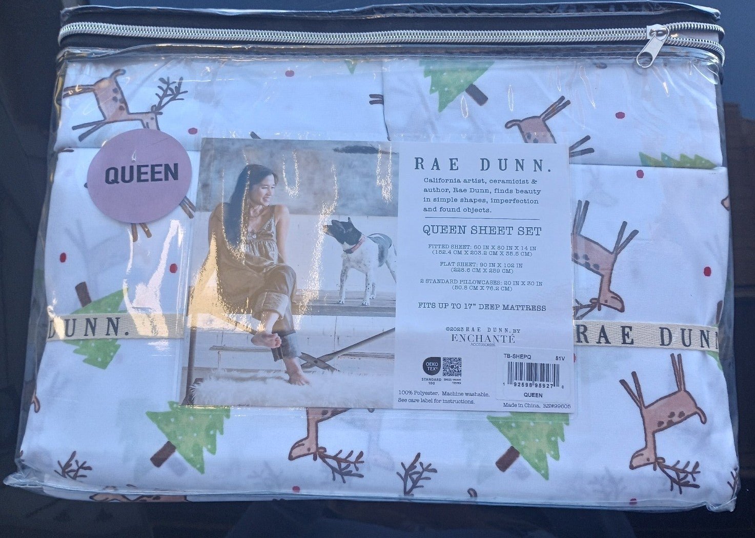 NWT RAE DUNN QUEEN REINDEER SHEET SET