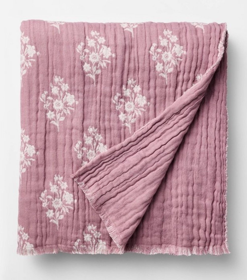 Floral Block Print Jacquard Throw Purple/Cream Threshold designed Studio McGee