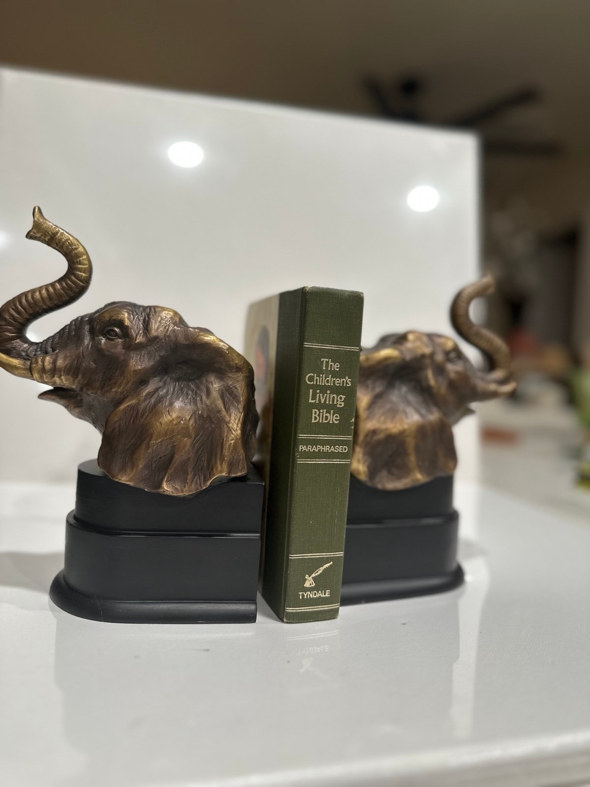 Bronze Elephant Head Bookends Animal Decor