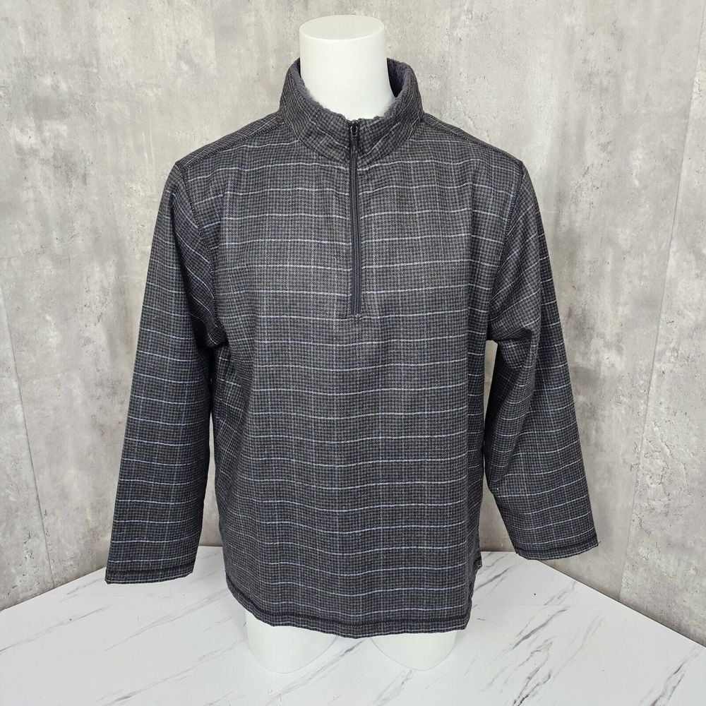 Horn Legend Mens XL Grey Plaid Wool Blend 1/4 Zip Shacket Pullover Polo Jacket