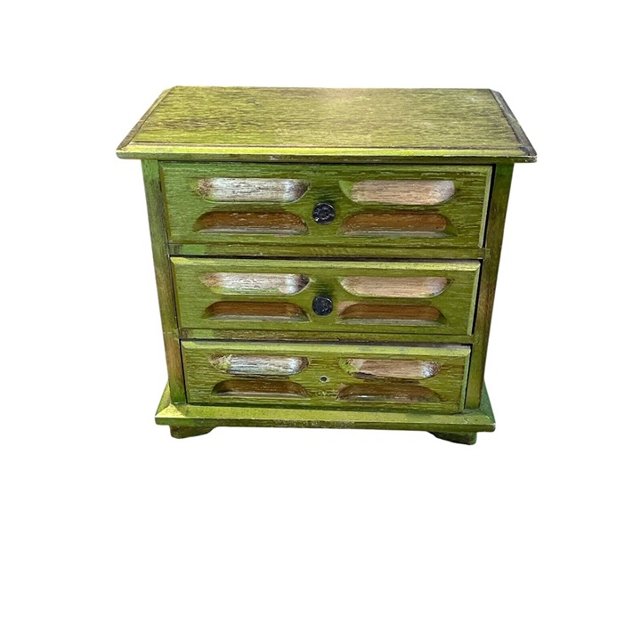 Vintage Prestige NY Green Wooden Jewelry Trinket Music Box 4-Drawer Japan