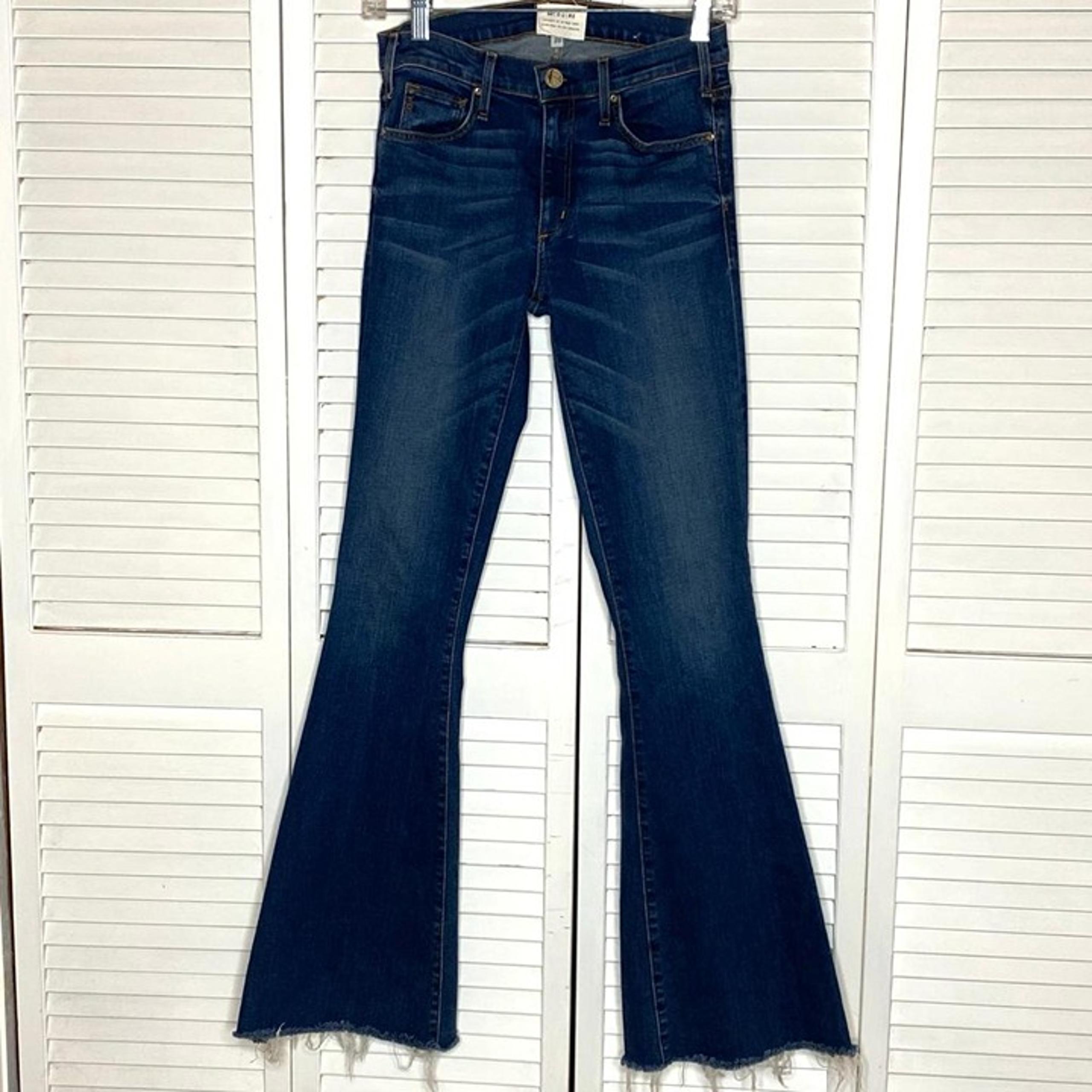 McGuire MAJORELLE Anthropologie Medium Blue Raw Hem Flare Stretch Jeans 25 0
