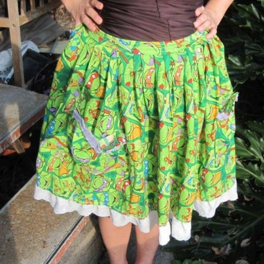 Possibly Homemade OOAK Teenage Mutant Ninja Turtles TMNT Skirt Lace Frill Hem