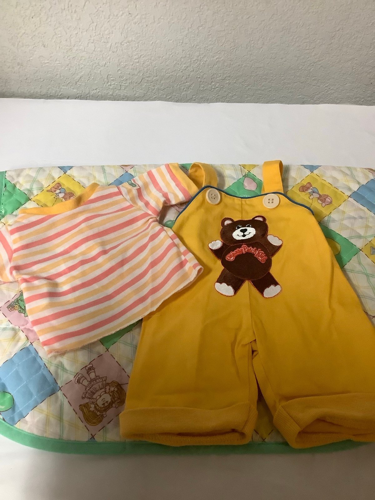 Vintage Cabbage Patch Kids HTF Teddy Bear Overalls & Matching Shirt OK Factory