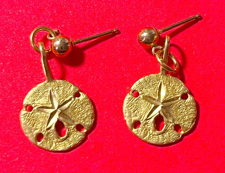14K Gold Sand Dollar post earrings with drop down sand dollars