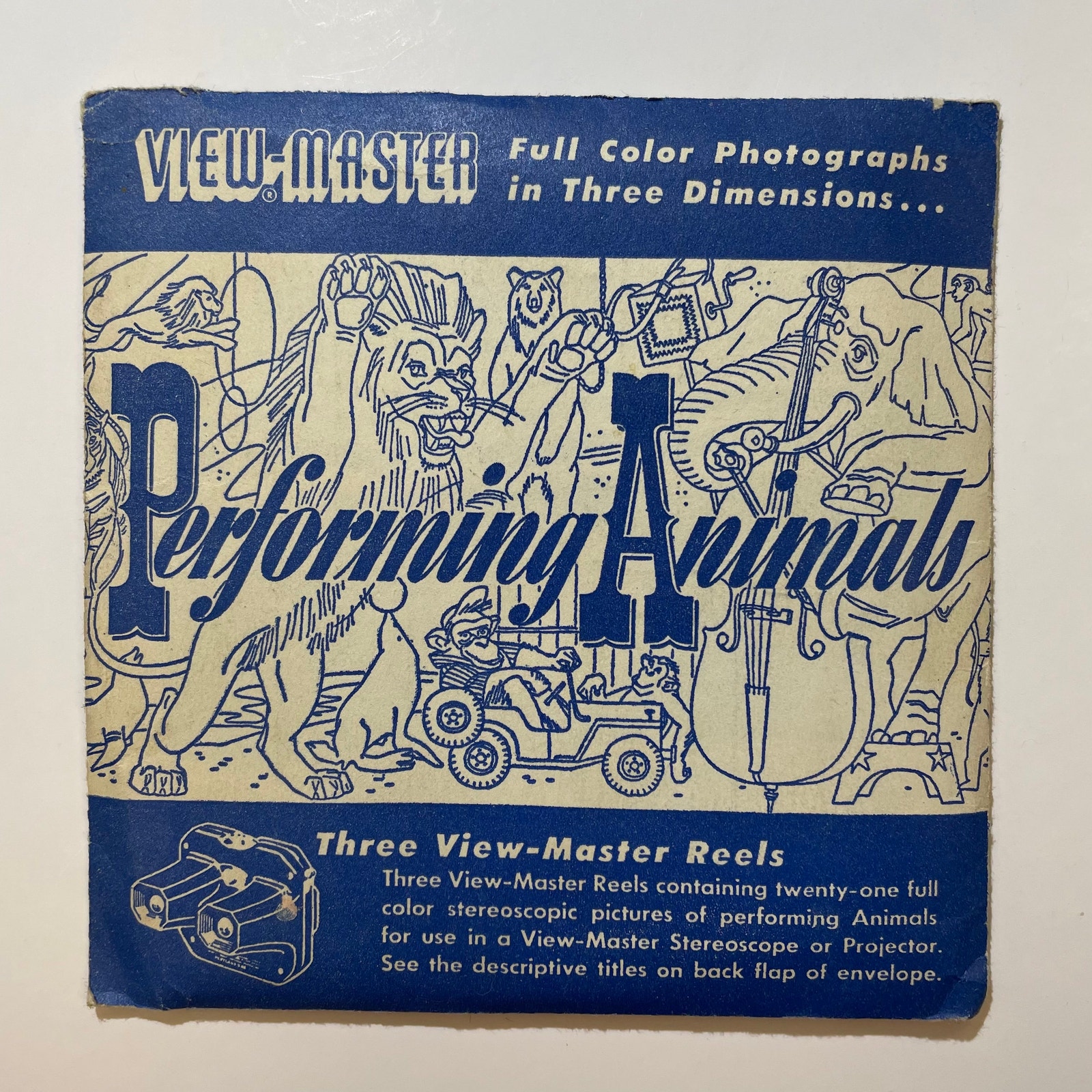 Viewmaster Performing Animals Lions Elephants Sawyers 1951 SEALED 3 reels PAPX