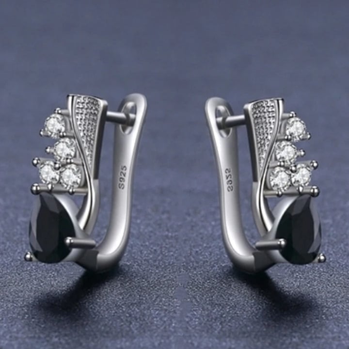 925 Sterling Silver Womens 1ct Black Onyx 2ct Diamond Hanging Drop Earrings NEW