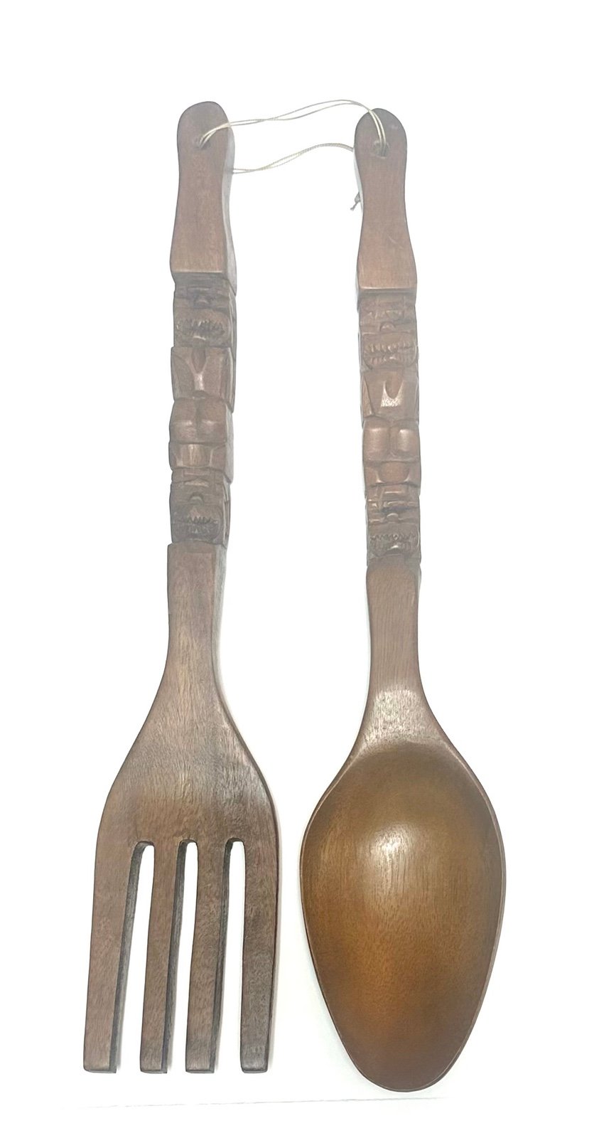 Vintage HAWAII Large Carved Wooden Fork and Spoon Wall Decor 22” TIKI TOTEM MCM