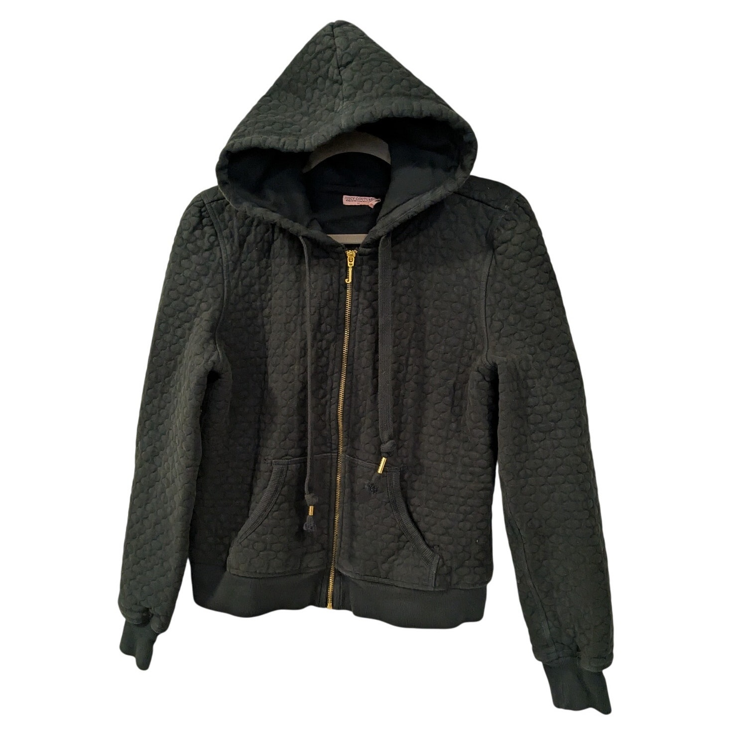 VINTAGE Y2K JUICY COUTURE Black Quilted Full Zip Pocket Hoodie Womens Size XL