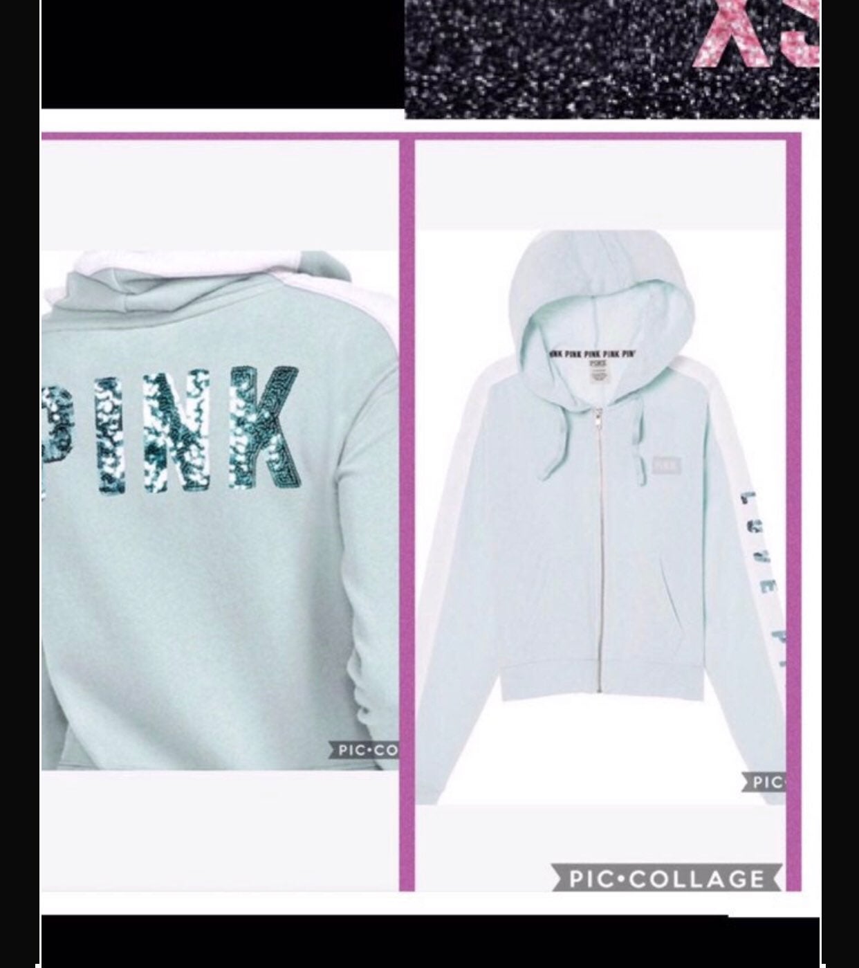 vs pink sequin bling full zip hoodie xs