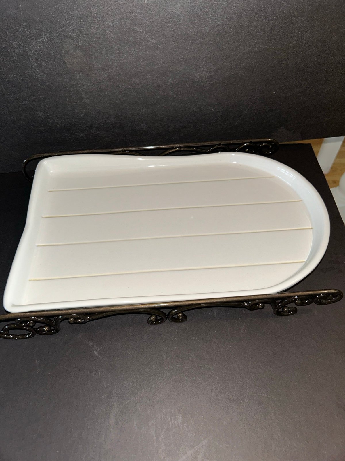 Princess House Ceramic Platter and Metal Runner, Holiday Sleigh or Tombstone