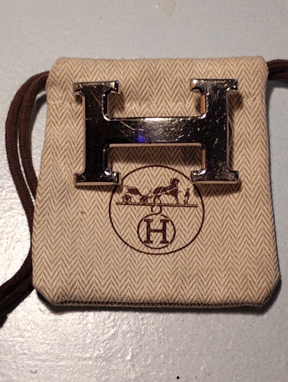 Metal Hermes H belt buckle 2.25 inch long holds 30MM belt 100% Authentic