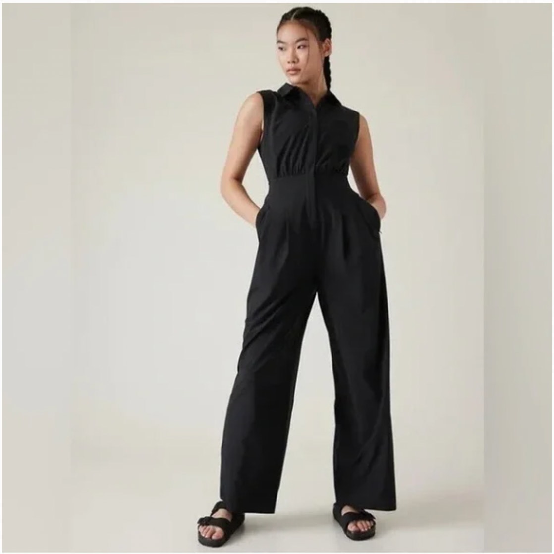 Athleta Brooklyn Heights Wide Leg Jumpsuit Romper Black 534779 Size US 12 P New