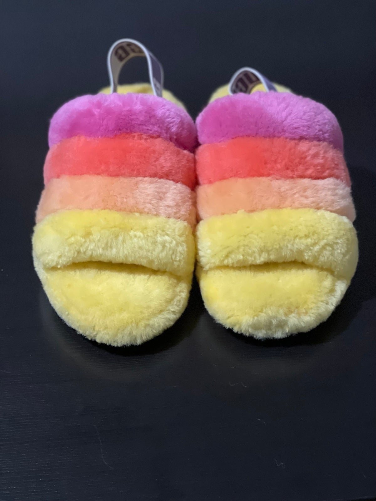 UGG FLUFF YEAH Slide Yellow Pink Red Black White Women's Size:6