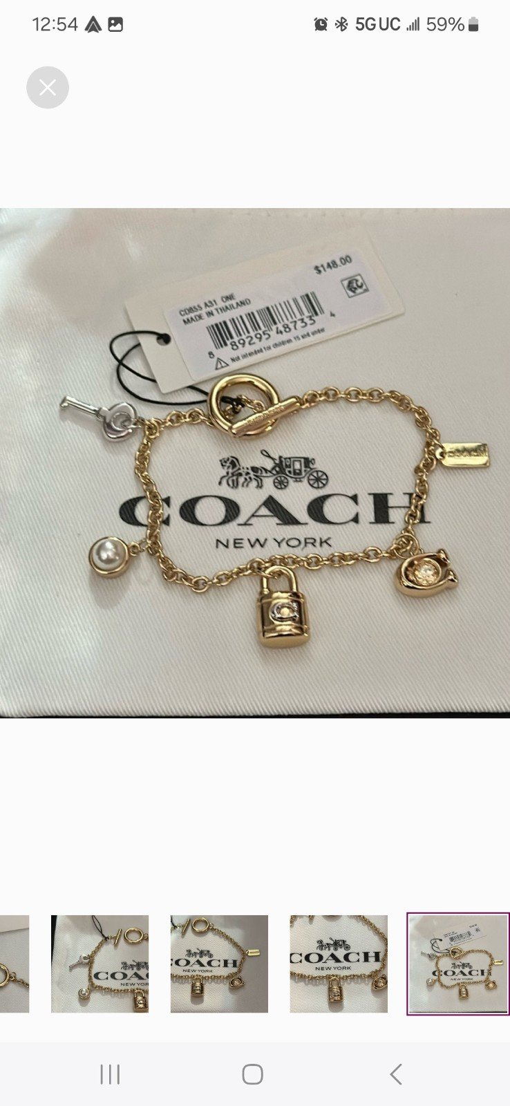 NWT Coach padlock gold and silver bracelet