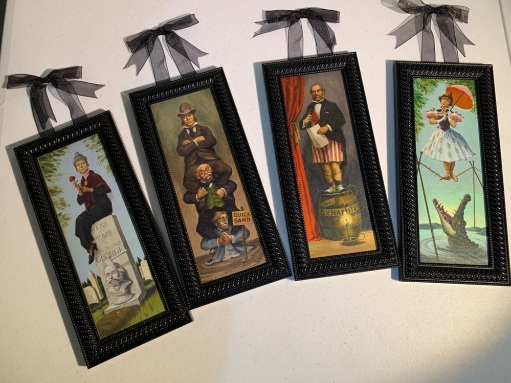 Complete Set Framed Haunted Mansion Stretch Giclée Paintings Art of Disney Parks