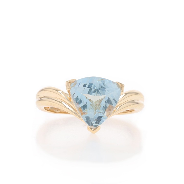 Yellow Gold Aquamarine Cocktail Solitaire Ring - 10k Fancy Trillion 2.75ct LX131